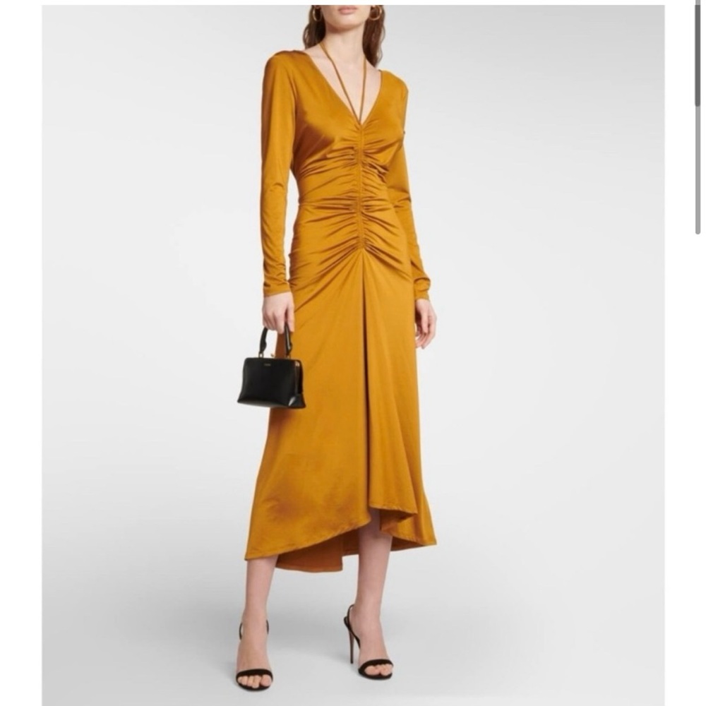 💛Veronica Beard Gilbert Ruched Midi Dress In Antique White Gold 8💛